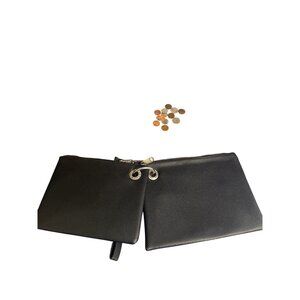 French Connection Black Pebbled Leather Double Pouch Wristlet With Colorful Lini